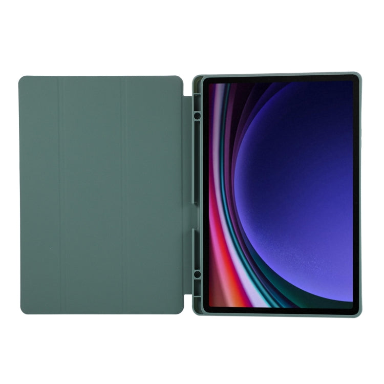 For Samsung Galaxy Tab S9 FE+ 3-Fold Pure Color TPU Leather Tablet Case with Pen Slot(Dark Green) - Galaxy Tab S9 FE+ by PMC Jewellery | Online Shopping South Africa | PMC Jewellery | Buy Now Pay Later Mobicred