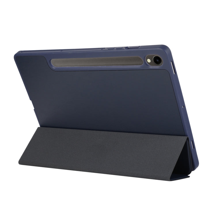 For Samsung Galaxy Tab S9 3-Fold Pure Color TPU Leather Tablet Case with Pen Slot(Dark Blue) - Galaxy Tab S9 Cases by PMC Jewellery | Online Shopping South Africa | PMC Jewellery