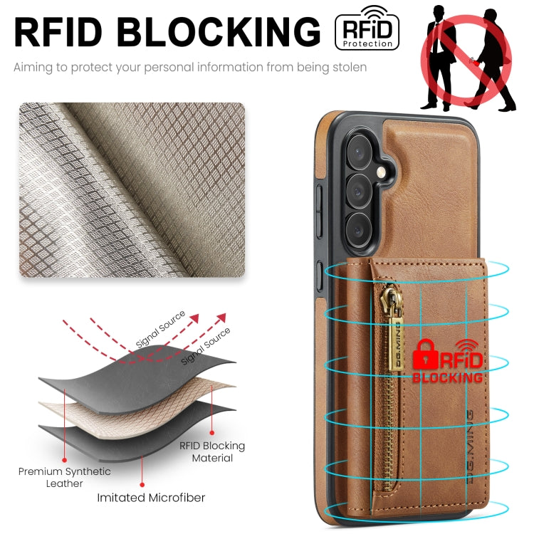 For Samsung Galaxy S24 5G DG.MING M5 Series Zip RFID Multi Card Detachable Leather Phone Case(Brown) - Galaxy S24 5G Cases by DG.MING | Online Shopping South Africa | PMC Jewellery | Buy Now Pay Later Mobicred