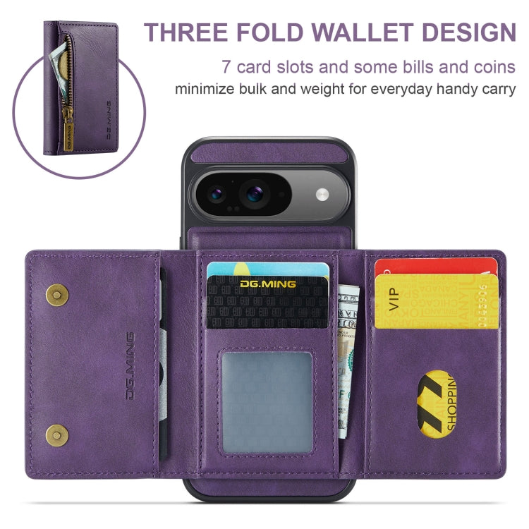 For Google Pixel 9 / 9 Pro DG.MING M5 Series Zip RFID Multi Card Detachable Leather Phone Case(Purple) - Google Cases by DG.MING | Online Shopping South Africa | PMC Jewellery | Buy Now Pay Later Mobicred