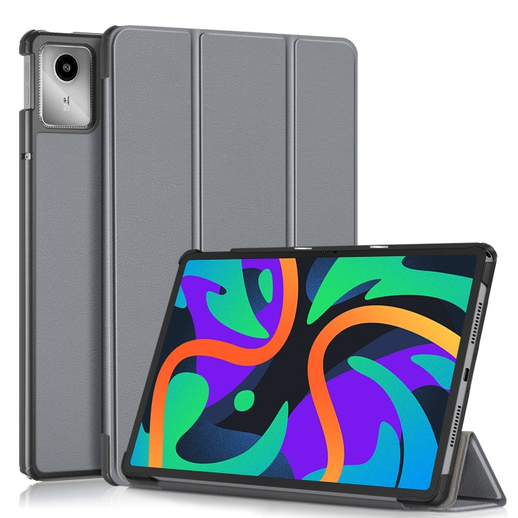 For Lenovo Tab M11/ Xiaoxin Pad 11 2024 Custer Texture 3-Fold Holder Leather Smart Tablet Case(Grey) - Lenovo by PMC Jewellery | Online Shopping South Africa | PMC Jewellery | Buy Now Pay Later Mobicred