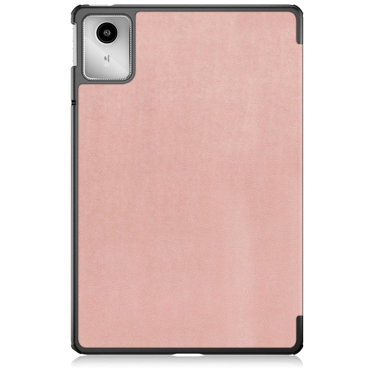 For Lenovo Tab M11/ Xiaoxin Pad 11 2024 Custer Pure Color 3-folding Leather Smart Tablet Case(Rose Gold) - Lenovo by PMC Jewellery | Online Shopping South Africa | PMC Jewellery | Buy Now Pay Later Mobicred