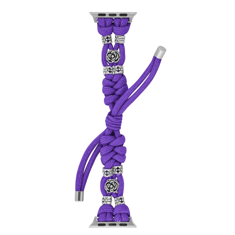 For Apple Watch Ultra 2 49mm Chrysanthemum Beads Paracord Braided Watch Band(Purple) - Watch Bands by PMC Jewellery | Online Shopping South Africa | PMC Jewellery | Buy Now Pay Later Mobicred