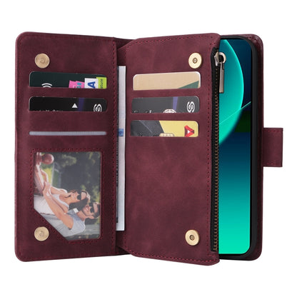 For Xiaomi 13T / 13T Pro Multifunctional Frosted Zipper Wallet Leather Phone Case(Wine Red) - Xiaomi Cases by PMC Jewellery | Online Shopping South Africa | PMC Jewellery | Buy Now Pay Later Mobicred