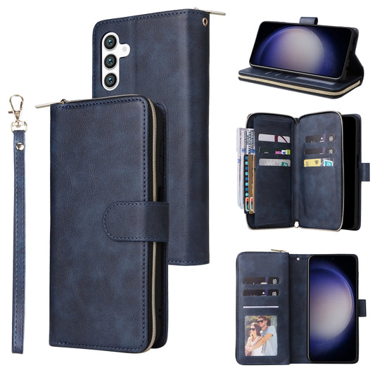 For Samsung Galaxy S24 5G 9-Card Slots Zipper Wallet Bag Leather Phone Case(Blue) - Galaxy S24 5G Cases by PMC Jewellery | Online Shopping South Africa | PMC Jewellery | Buy Now Pay Later Mobicred