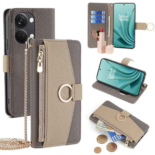 For OnePlus Ace 2V 5G Crossbody Litchi Texture Leather Phone Case(Grey) - OnePlus Cases by PMC Jewellery | Online Shopping South Africa | PMC Jewellery | Buy Now Pay Later Mobicred