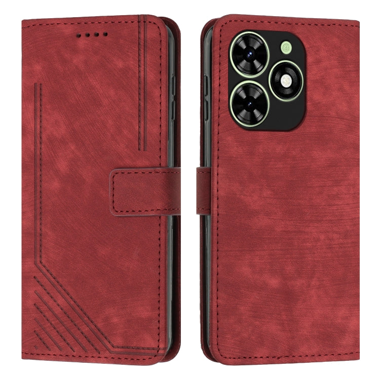 For Tecno Spark Go 2024 / POP 8 Skin Feel Stripe Pattern Leather Phone Case with Lanyard(Red) - free shipping - PMC Jewellery - Order now!