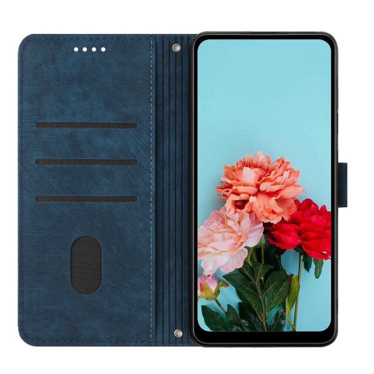 For Tecno Spark Go 2024 / POP 8 Skin Feel Stripe Pattern Leather Phone Case with Lanyard(Blue) - free shipping - PMC Jewellery - Order now!