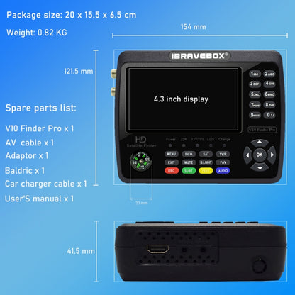 iBRAVEBOX V10 Finder Pro 4.3 inch Display Digital Satellite Meter Signal Finder, Support DVB-S/S2/S2X/T/T2/C, Plug Type:UK Plug(Black) - Satellite Finder by PMC Jewellery | Online Shopping South Africa | PMC Jewellery | Buy Now Pay Later Mobicred