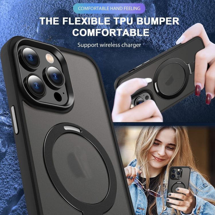 For iPhone 15 MagSafe Holder Skin-feel PC Hybrid TPU Phone Case(Black) - iPhone 15 Cases by PMC TechLife | Online Shopping South Africa | PMC TechLife