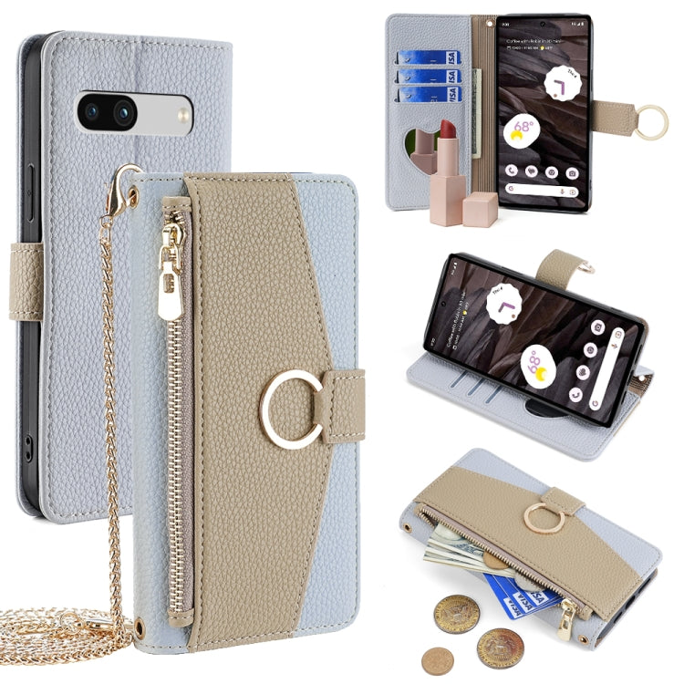 For Google Pixel 7a Crossbody Litchi Texture Leather Phone Case(Blue) - Google Cases by PMC TechLife | Online Shopping South Africa | PMC TechLife | Buy Now Pay Later Mobicred