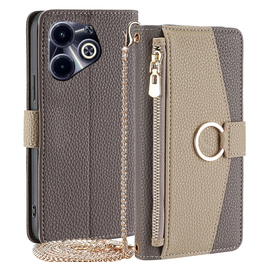 For Infinix Hot 40i Crossbody Litchi Texture Leather Phone Case(Grey) - Infinix Cases by PMC Jewellery | Online Shopping South Africa | PMC Jewellery | Buy Now Pay Later Mobicred