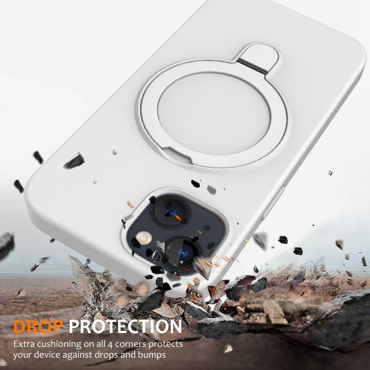 For iPhone 15 MagSafe Magnetic Liquid Silicone Phone Case with Ring Holder(White) - iPhone 15 Cases by PMC TechLife | Online Shopping South Africa | PMC TechLife