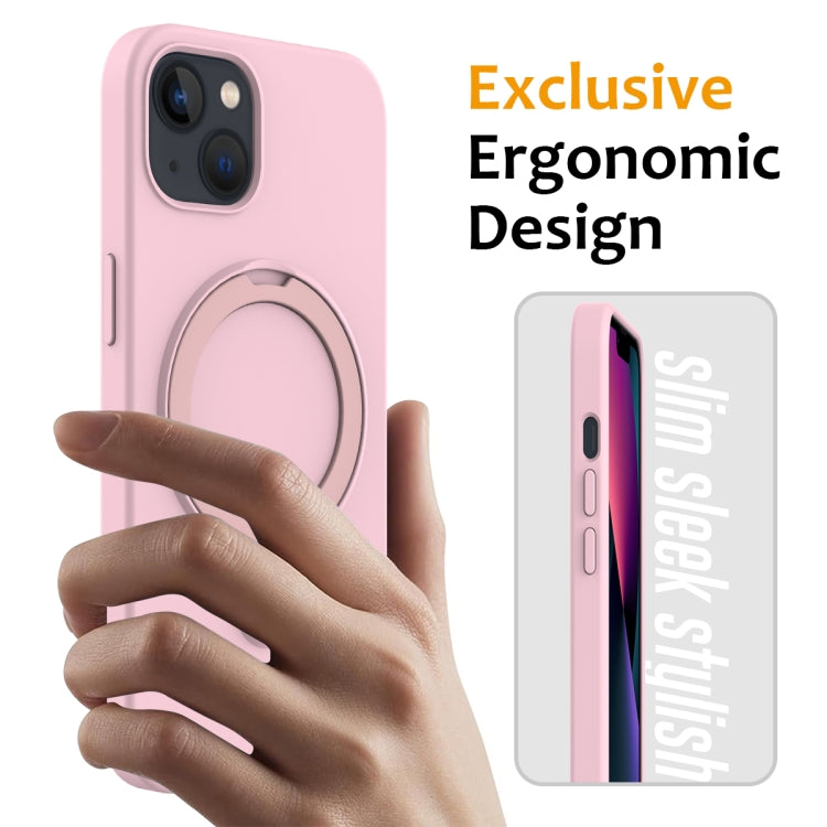 For iPhone 15 MagSafe Magnetic Liquid Silicone Phone Case with Ring Holder(Grey Pink) - iPhone 15 Cases by PMC TechLife | Online Shopping South Africa | PMC TechLife