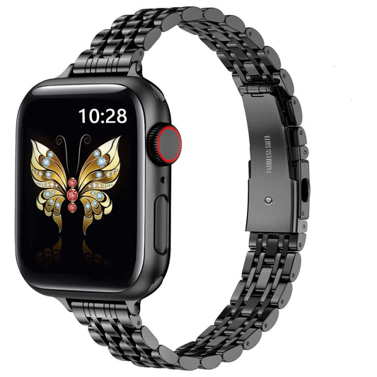 For Apple Watch Series 9 45mm Slim Seven Bead Slingshot Buckle Metal Watch Band(Black) - Watch Bands by PMC Jewellery | Online Shopping South Africa | PMC Jewellery