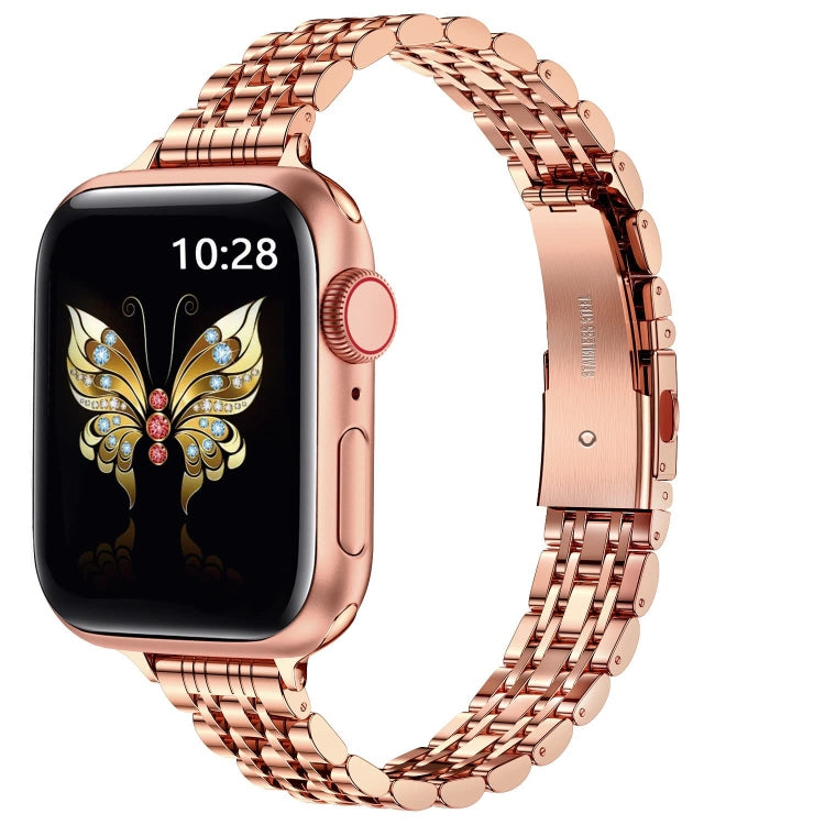 For Apple Watch Ultra 49mm Slim Seven Bead Slingshot Buckle Metal Watch Band(Rose Gold) - Watch Bands by PMC Jewellery | Online Shopping South Africa | PMC Jewellery