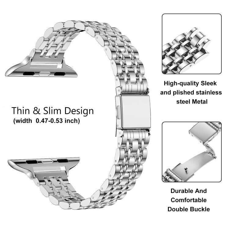 For Apple Watch SE 44mm Slim Seven Bead Slingshot Buckle Metal Watch Band(Silver) - Watch Bands by PMC Jewellery | Online Shopping South Africa | PMC Jewellery