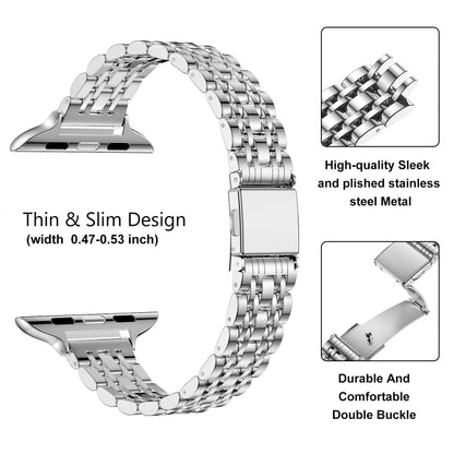 For Apple Watch SE 44mm Slim Seven Bead Slingshot Buckle Metal Watch Band(Silver) - Watch Bands by PMC Jewellery | Online Shopping South Africa | PMC Jewellery