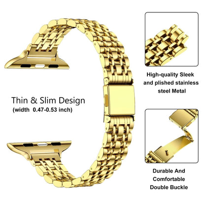 For Apple Watch Series 6 40mm Slim Seven Bead Slingshot Buckle Metal Watch Band(Gold) - Watch Bands by PMC Jewellery | Online Shopping South Africa | PMC Jewellery