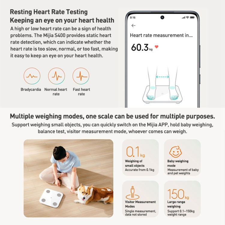 Original Xiaomi Mijia Smart Home Body Fat Scale S400 BT5.0 LED Display Dual Frequency Measurement(White) - Body Scales by Xiaomi | Online Shopping South Africa | PMC Jewellery | Buy Now Pay Later Mobicred