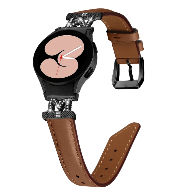 For Samsung Galaxy Watch6 / 6 Classic M Letter D-shaped Twill Leather Watch Band(Black Brown) - Watch Bands by PMC Jewellery | Online Shopping South Africa | PMC Jewellery