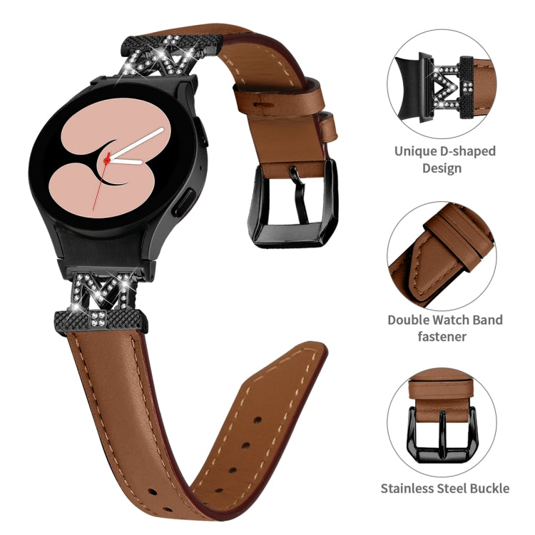 For Samsung Galaxy Watch6 / 6 Classic M Letter D-shaped Twill Leather Watch Band(Black Brown) - Watch Bands by PMC Jewellery | Online Shopping South Africa | PMC Jewellery