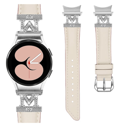 For Samsung Galaxy Watch6 / 6 Classic M Letter D-shaped Twill Leather Watch Band(Silver Apricot) - Watch Bands by PMC Jewellery | Online Shopping South Africa | PMC Jewellery