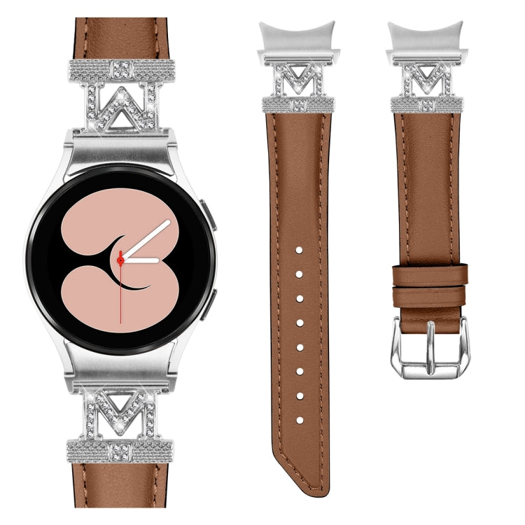 For Samsung Galaxy Watch6 / 6 Classic M Letter D-shaped Twill Leather Watch Band(Silver Brown) - Watch Bands by PMC Jewellery | Online Shopping South Africa | PMC Jewellery