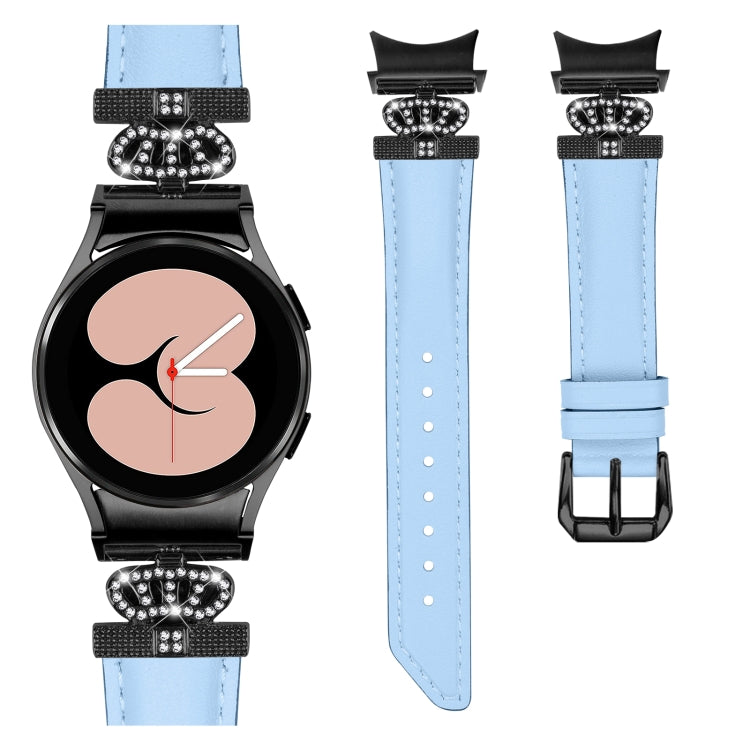 For Samsung Galaxy Watch6 / 6 Classic Crown D-shaped Twill Leather Watch Band(Black Blue) - Watch Bands by PMC Jewellery | Online Shopping South Africa | PMC Jewellery