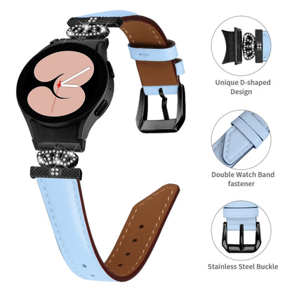 For Samsung Galaxy Watch6 / 6 Classic Crown D-shaped Twill Leather Watch Band(Black Blue) - Watch Bands by PMC Jewellery | Online Shopping South Africa | PMC Jewellery