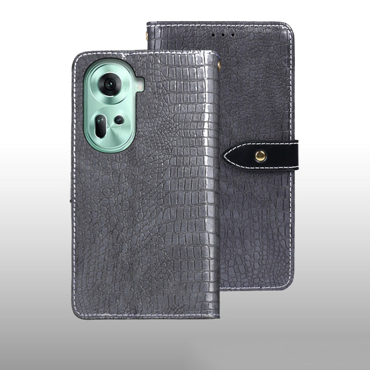 For OPPO Reno11 5G Global idewei Crocodile Texture Leather Phone Case(Grey) - Reno11 Cases by idewei | Online Shopping South Africa | PMC Jewellery | Buy Now Pay Later Mobicred