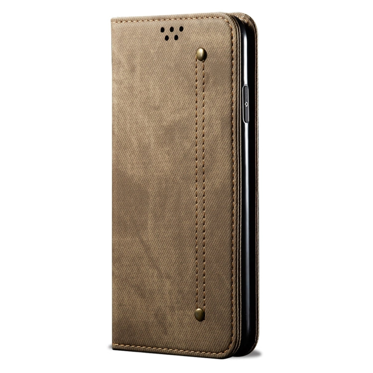 For Motorola Moto G34 Denim Texture Flip Leather Phone Case(Khaki) - free shipping - PMC TechLife - Order now!
