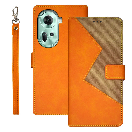 For OPPO Reno11 5G Global idewei Two-color Splicing Leather Phone Case(Orange) - OPPO Cases by idewei | Online Shopping South Africa | PMC Jewellery | Buy Now Pay Later Mobicred