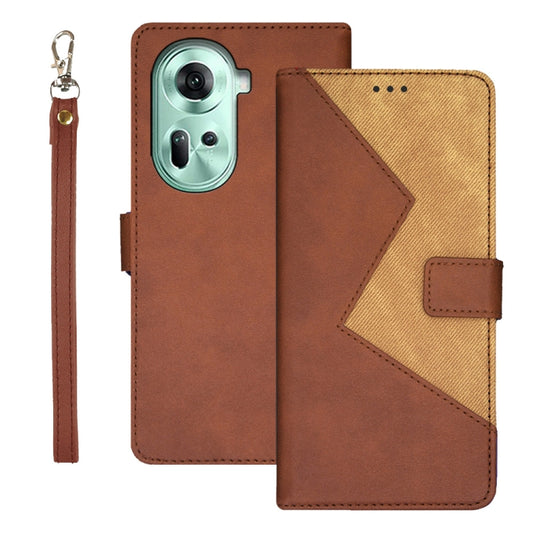 For OPPO Reno11 5G Global idewei Two-color Splicing Leather Phone Case(Brown) - OPPO Cases by idewei | Online Shopping South Africa | PMC Jewellery | Buy Now Pay Later Mobicred