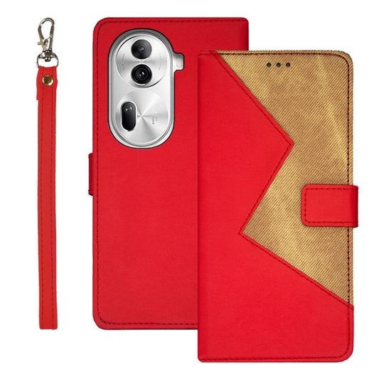 For OPPO Reno11 Pro 5G Global idewei Two-color Splicing Leather Phone Case(Red) - Reno11 Pro Cases by idewei | Online Shopping South Africa | PMC Jewellery | Buy Now Pay Later Mobicred