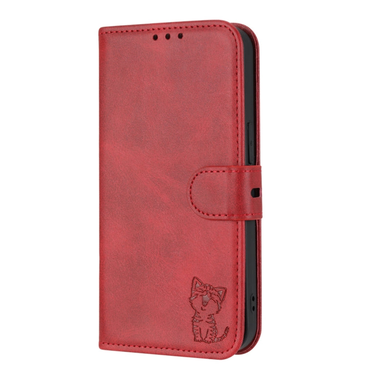 For Google Pixel 9 Pro Embossed Happy Cat Pattern Flip Leather Phone Case(Red) - Google Cases by PMC TechLife | Online Shopping South Africa | PMC TechLife | Buy Now Pay Later Mobicred
