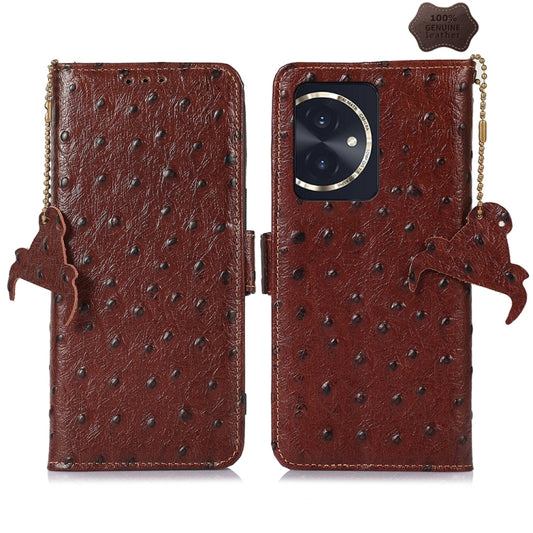 For Honor 100 5G Ostrich Pattern Genuine Leather RFID Phone Case(Coffee) - Honor Cases by PMC Jewellery | Online Shopping South Africa | PMC Jewellery | Buy Now Pay Later Mobicred