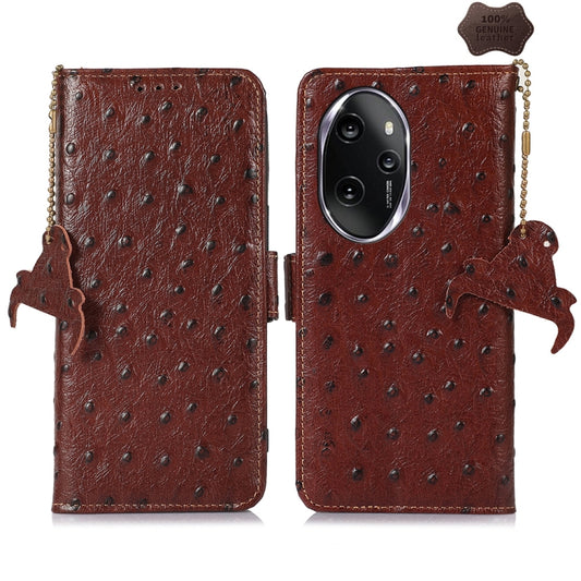 For Honor 100 Pro 5G Ostrich Pattern Genuine Leather RFID Phone Case(Coffee) - Honor Cases by PMC Jewellery | Online Shopping South Africa | PMC Jewellery | Buy Now Pay Later Mobicred