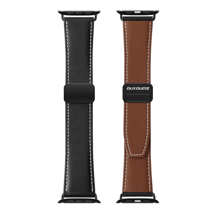 For Apple Watch SE 2023 44mm DUX DUCIS YA Series Magnetic Buckle Genuine Leather Watch Band(Black) - Watch Bands by DUX DUCIS | Online Shopping South Africa | PMC Jewellery | Buy Now Pay Later Mobicred