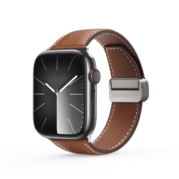 For Apple Watch SE 2023 44mm DUX DUCIS YA Series Magnetic Buckle Genuine Leather Watch Band(Brown) - Watch Bands by DUX DUCIS | Online Shopping South Africa | PMC Jewellery | Buy Now Pay Later Mobicred