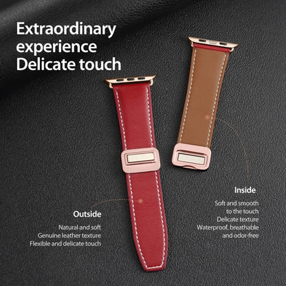 For Apple Watch SE 2023 44mm DUX DUCIS YA Series Magnetic Buckle Genuine Leather Watch Band(Red) - Watch Bands by DUX DUCIS | Online Shopping South Africa | PMC Jewellery | Buy Now Pay Later Mobicred