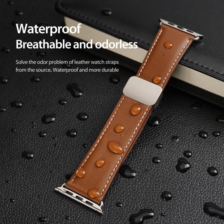 For Apple Watch SE 2023 40mm DUX DUCIS YA Series Magnetic Buckle Genuine Leather Watch Band(Brown) - Watch Bands by DUX DUCIS | Online Shopping South Africa | PMC Jewellery | Buy Now Pay Later Mobicred