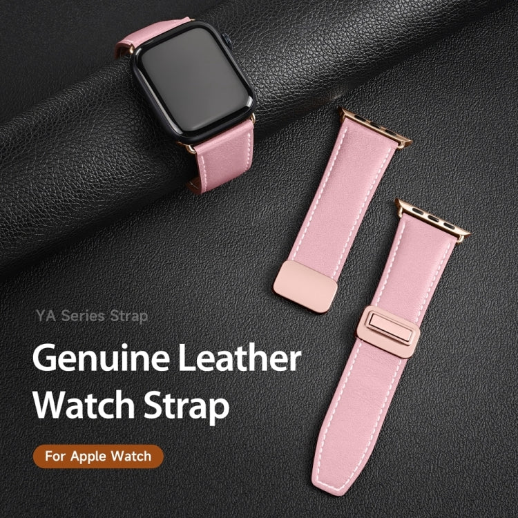 For Apple Watch Series 9 41mm DUX DUCIS YA Series Magnetic Buckle Genuine Leather Watch Band(Pink) - Watch Bands by DUX DUCIS | Online Shopping South Africa | PMC Jewellery | Buy Now Pay Later Mobicred