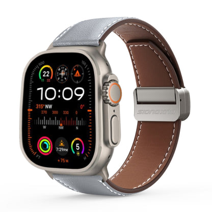 For Apple Watch Ultra 49mm DUX DUCIS YA Series Magnetic Buckle Genuine Leather Watch Band(Grey) - Watch Bands by DUX DUCIS | Online Shopping South Africa | PMC Jewellery | Buy Now Pay Later Mobicred