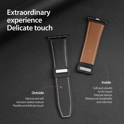 For Apple Watch Series 8 45mm DUX DUCIS YA Series Magnetic Buckle Genuine Leather Watch Band(Black) - Watch Bands by DUX DUCIS | Online Shopping South Africa | PMC Jewellery | Buy Now Pay Later Mobicred