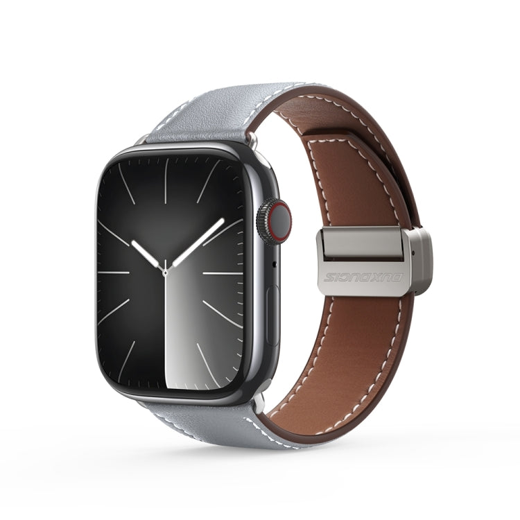 For Apple Watch Series 8 45mm DUX DUCIS YA Series Magnetic Buckle Genuine Leather Watch Band(Grey) - Watch Bands by DUX DUCIS | Online Shopping South Africa | PMC Jewellery | Buy Now Pay Later Mobicred