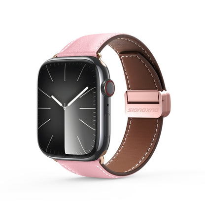 For Apple Watch Series 8 45mm DUX DUCIS YA Series Magnetic Buckle Genuine Leather Watch Band(Pink) - Watch Bands by DUX DUCIS | Online Shopping South Africa | PMC Jewellery | Buy Now Pay Later Mobicred