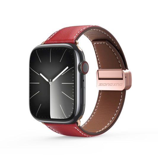 For Apple Watch SE 2022 40mm DUX DUCIS YA Series Magnetic Buckle Genuine Leather Watch Band(Red) - Watch Bands by DUX DUCIS | Online Shopping South Africa | PMC Jewellery | Buy Now Pay Later Mobicred