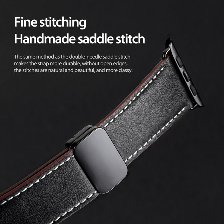 For Apple Watch SE 2022 44mm DUX DUCIS YA Series Magnetic Buckle Genuine Leather Watch Band(Black) - Watch Bands by DUX DUCIS | Online Shopping South Africa | PMC Jewellery | Buy Now Pay Later Mobicred