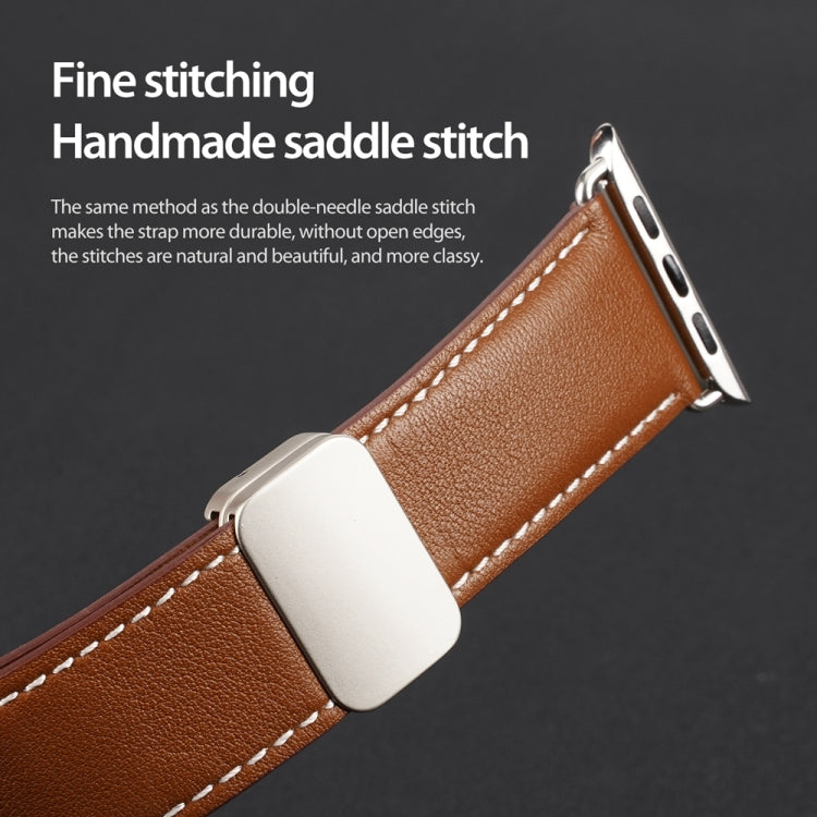 For Apple Watch SE 2022 44mm DUX DUCIS YA Series Magnetic Buckle Genuine Leather Watch Band(Brown) - Watch Bands by DUX DUCIS | Online Shopping South Africa | PMC Jewellery | Buy Now Pay Later Mobicred